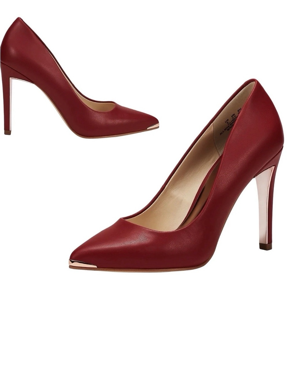 Women's Red Pointed Toe Stiletto Pumps with Metallic Accents